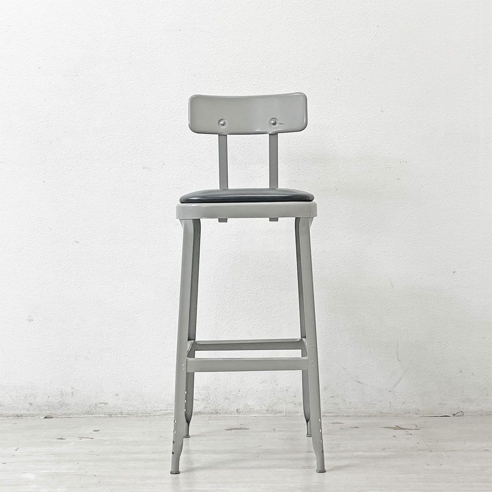 リオン LYON ファクトリー チェア FACTORY CHAIR カウンターチェア グレー バックレスト クッション PVCレザー 座面高69cm パシフィックファニチャーサービス P.F.S取り扱い B ●