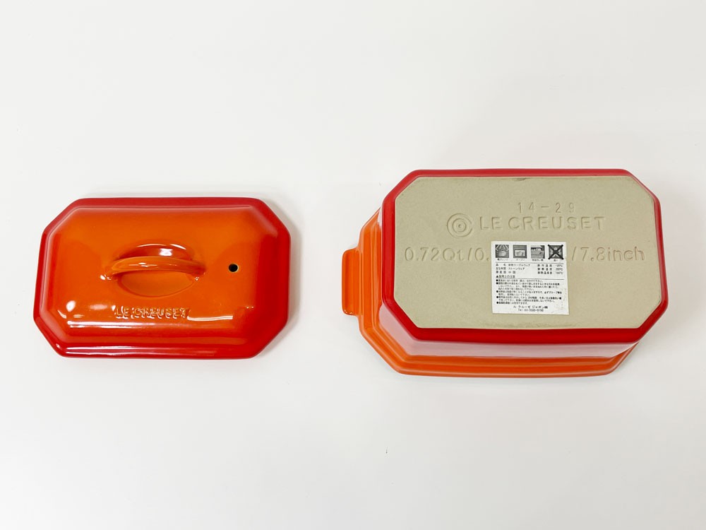 ルクルーゼ LE CREUSET テリーヌ型 TERRINE WITH PRESS プレス付き 0.6L フレイム ストーンウェア 箱付き 未使用品 ●