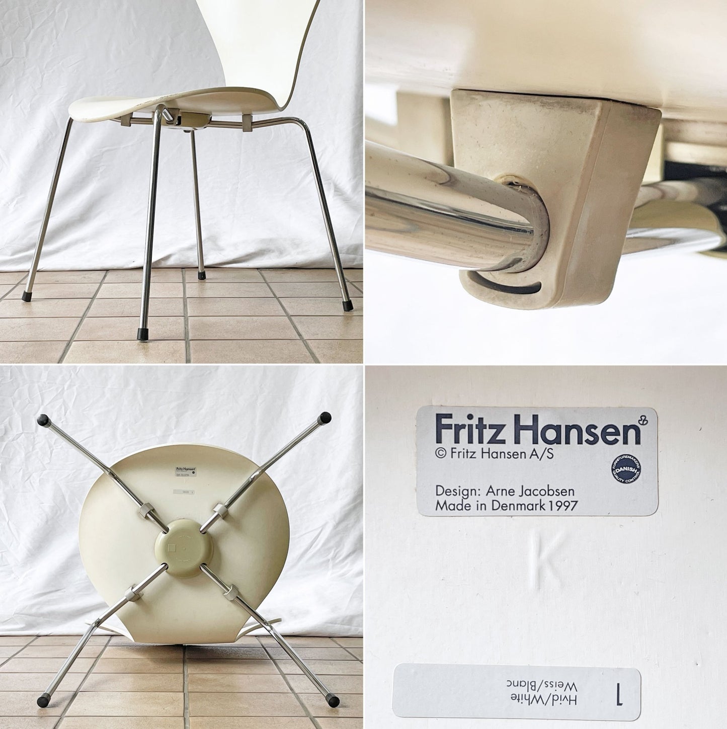 フリッツハンセン Fritz Hansen 3107 セブンチェア ラッカー ホワイト スタッキング アルネ・ヤコブセン デンマーク 北欧家具 B ◇