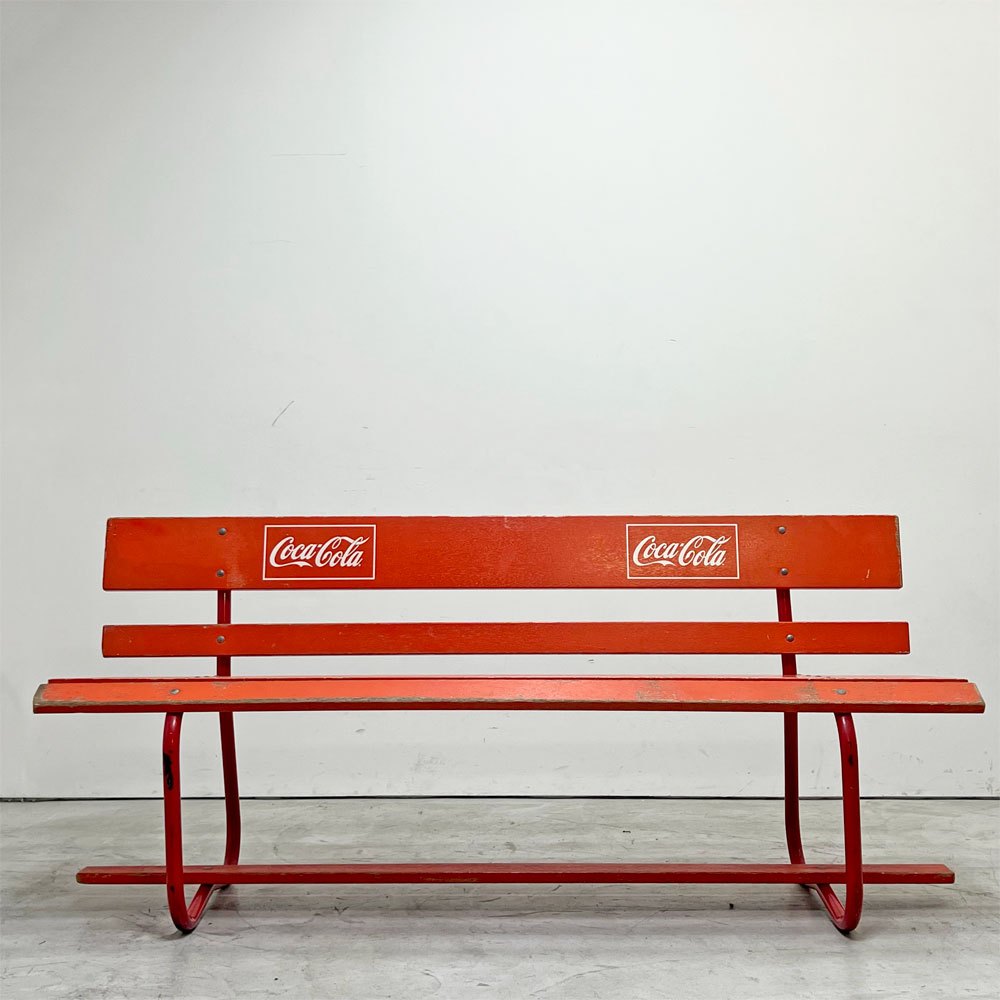 コカ・コーラ Coca-Cola 木製ベンチ 長椅子 ロゴ入り レッド 昭和レトロ W150cm 店舗什器 ビンテージ Vintege ●
