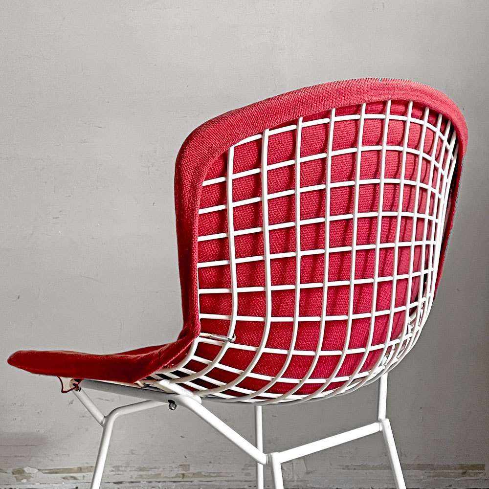 ノル Knoll 420 サイドチェア ワイヤーチェア ダイニングチェア ホワイト × レッド ファブリック フルカバー仕様 ハリー・ベルトイア ミッドセンチュリー ビンテージ ■
