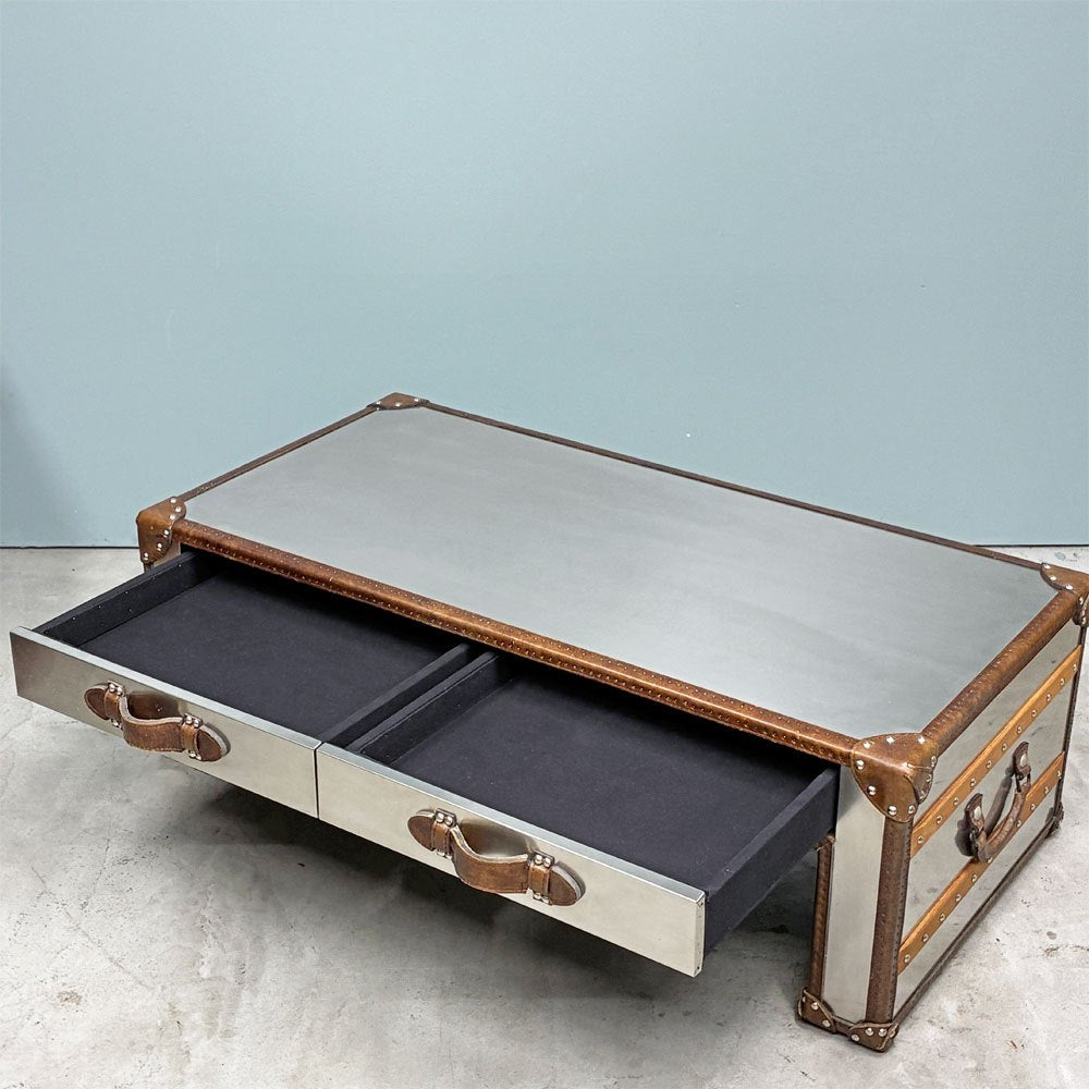 ハロ HALO スラブ SLAB スモール コーヒーテーブル W121cm ブラッシュドスチール 牛革 英国 アスプルンド取扱い  ◎