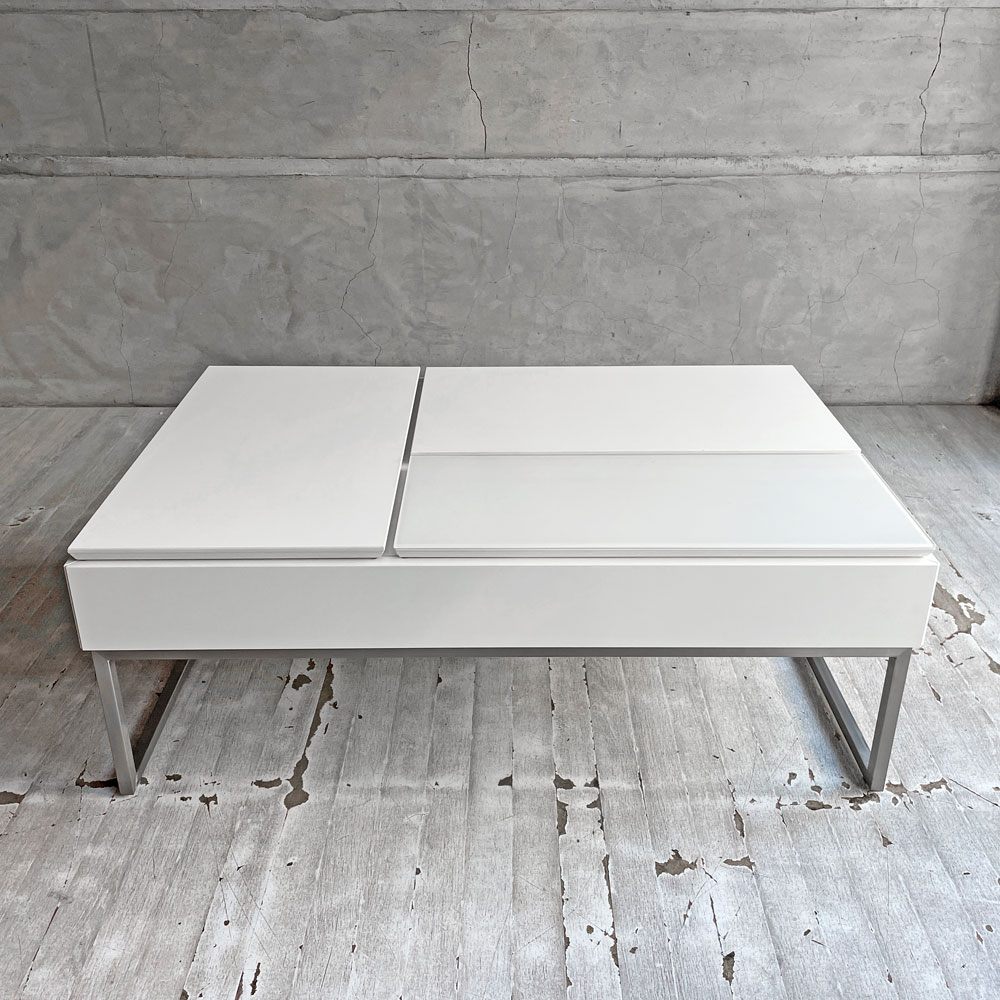 ボーコンセプト BoConcept シヴァ Chiva コーヒーテーブル 天板リフトアップ 収納スペース付 W88cm マットホワイト ガラス天板 廃番カラー 北欧モダン デンマーク ♪