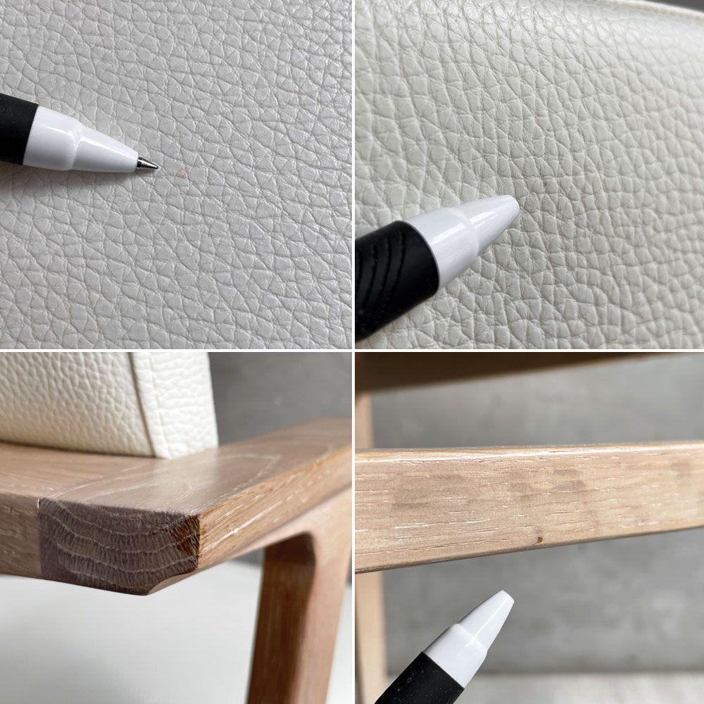 シギヤマ家具 CC-003CHAIR セミアームチェア ダイニングチェア オーク材 PVCレザー ホワイト  モダンテイスト A ♪