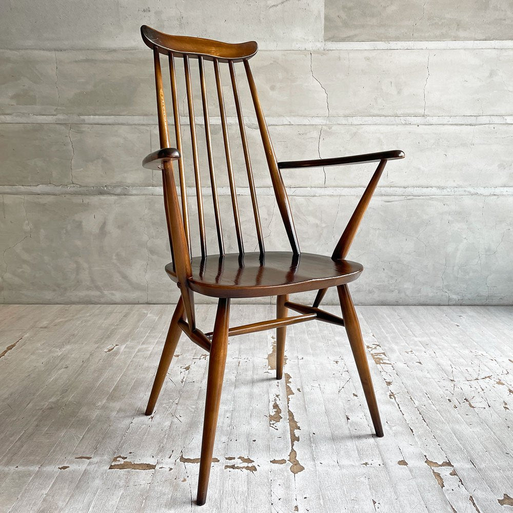 アーコール Ercol ゴールドスミス ダイニングチェア アームチェア コロニアル ハイバック エルム材 ダークブラウン UKビンテージ 英国 ♪