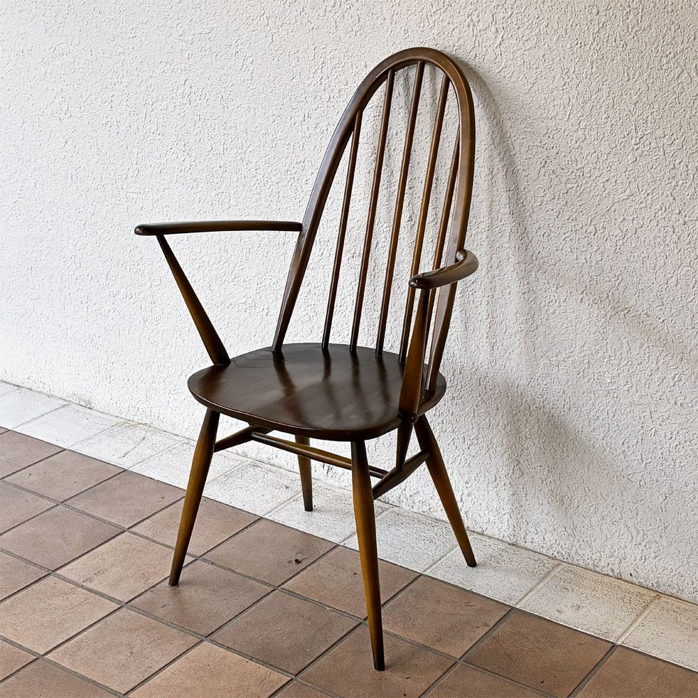 アーコール Ercol クエーカーチェア アームチェア ハイバック オールドコロニアル ブラウン エルム材 × ビーチ材 UKビンテージ 英国家具 ◇