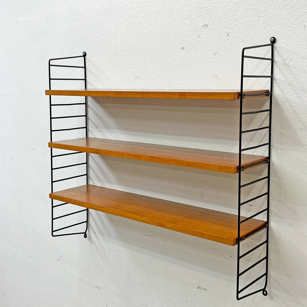ストリングファニチャー StringFurniture ビンテージ ストリングシステムベーシック system BASIC ウォールシェルフ 3段 チーク材 ブラックフレーム ニルス・ストリニング 北欧 ●