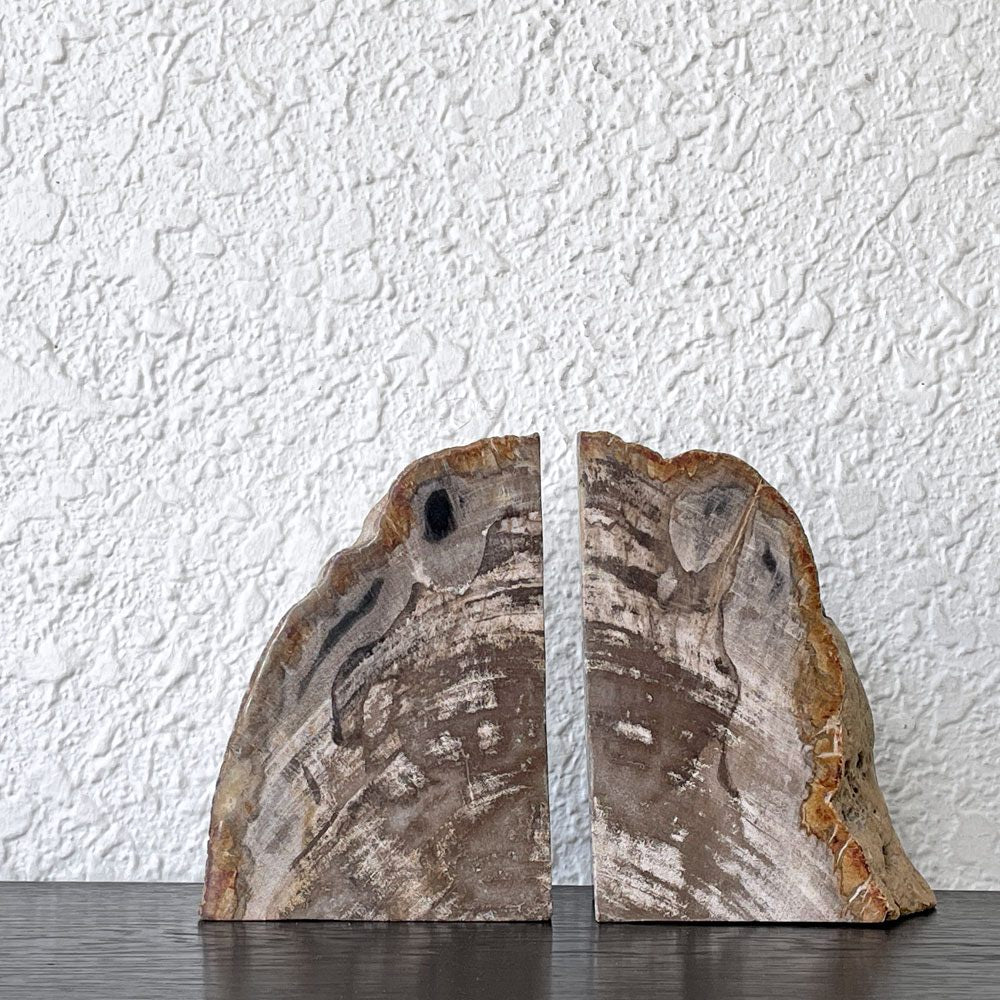 オーク ペトリファイド ウッド OAK Petrified Wood 珪化木 ブックエンド 本立て オブジェ ベージュ系 ウッドストーン 鉱石 ◇