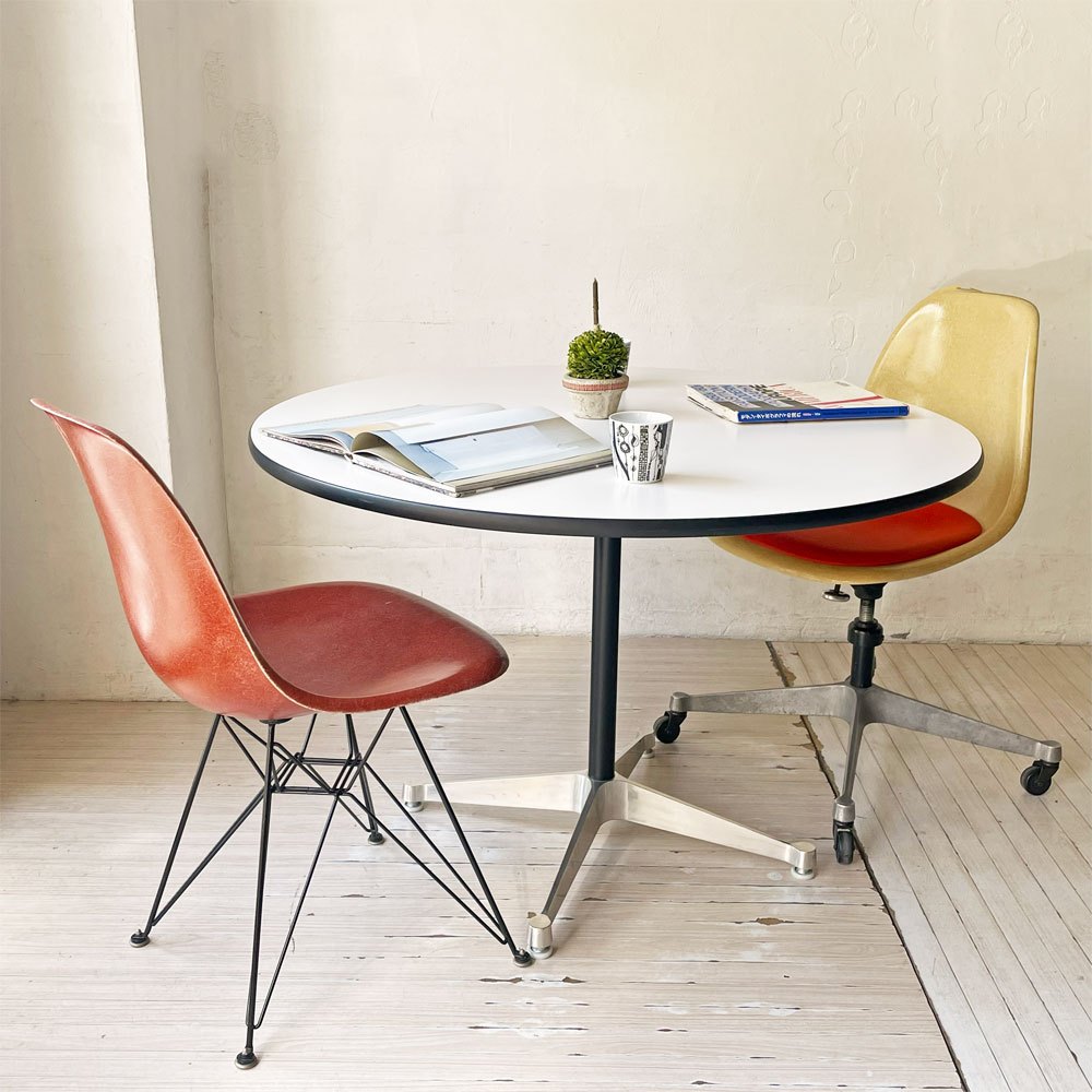 ハーマンミラー Herman Miller コントラクトテーブル Contract table ラウンド ホワイト Φ106cm C&R イームズ ミッドセンチュリー ★