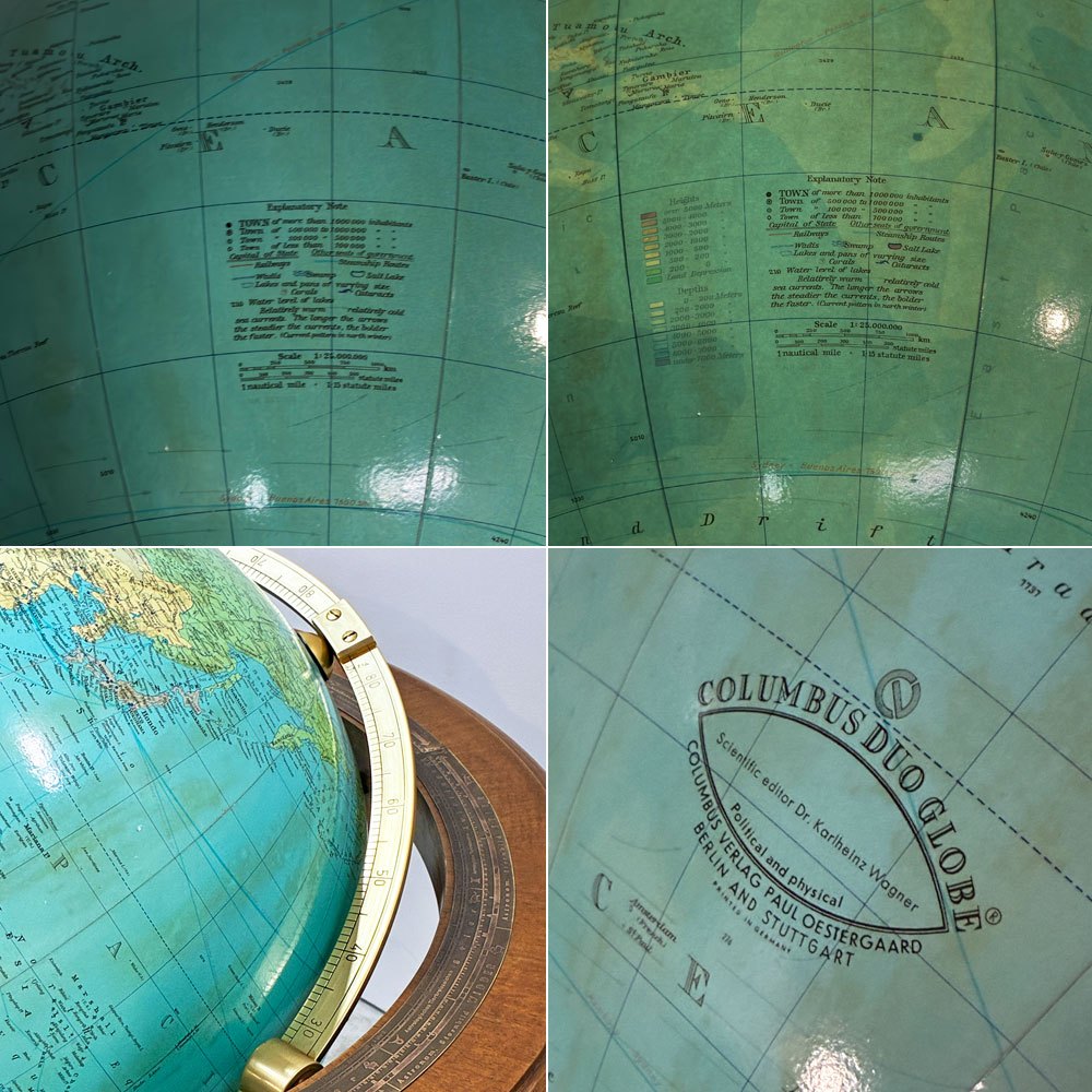 コロンブス COLUMBUS デュオ DUO 地球儀 グローブランプ GLOBE LAMP 物理・行政地図切り替え コロニアル型 ドイツ ●