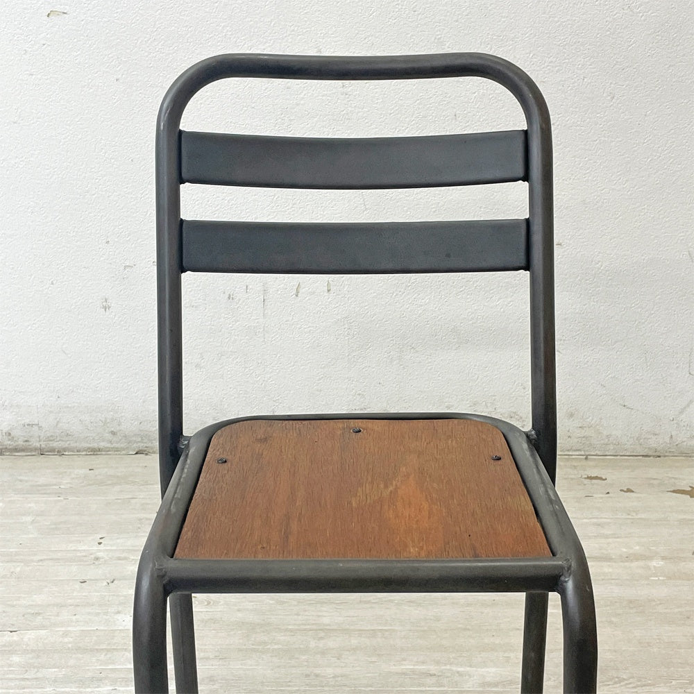 フランスビンテージ  french vintage スチールフレーム スタッキングチェア プライウッドシート インダストリアルデザイン ●