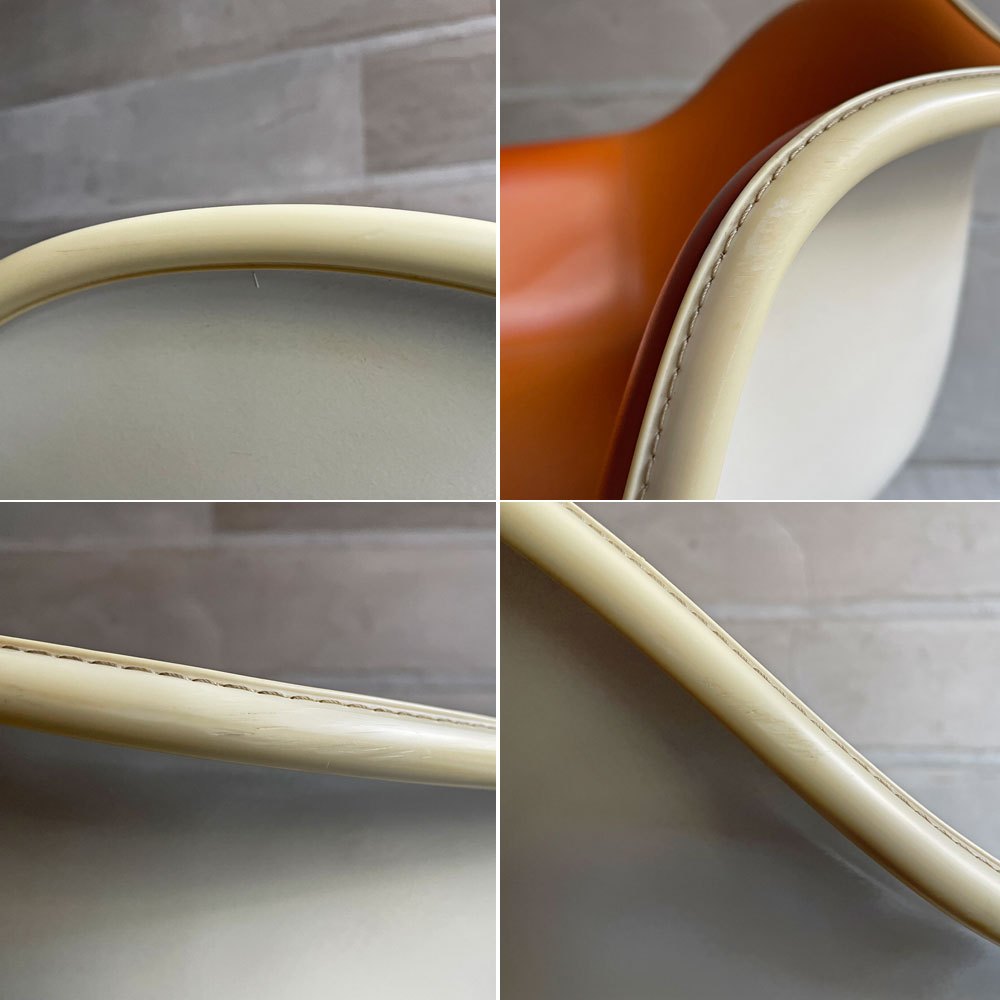 ハーマンミラー Herman Miller アームシェルチェア セカンド 2nd ビンテージ ナウガレザー オレンジ FRP パーチメント コントラクトキャスターベース イームズ ミッドセンチュリー ♪