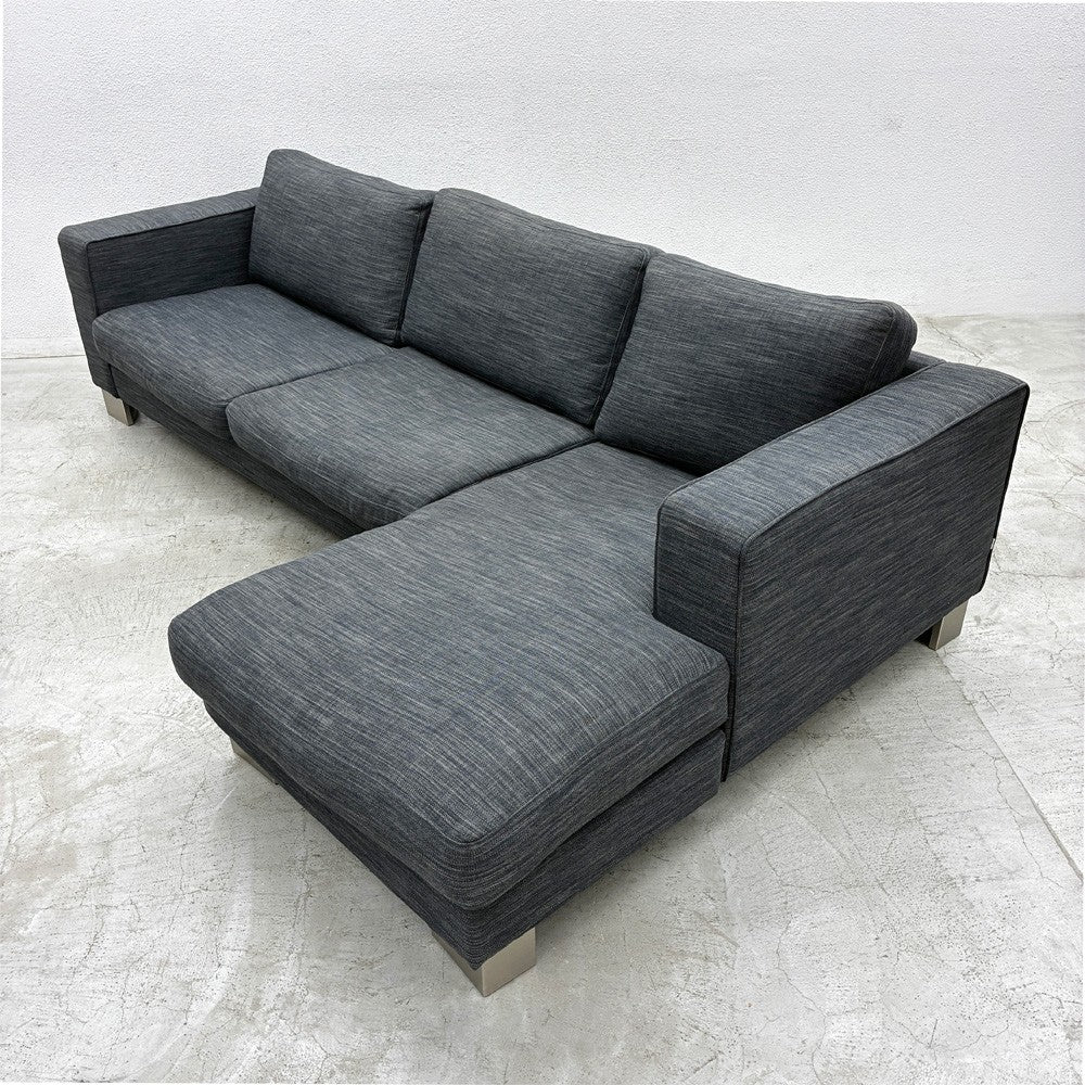ボーコンセプト BoConcept I.D.V. カウチ ソファ セット ワンアーム 2P + シェーズロング リネン風ネイビー系ミックス色生地 背座カバーリング仕様 W265cm デンマーク 北欧家具 〓