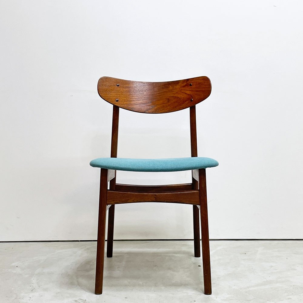 デンマークビンテージ Danish Vintage オーク材 ダイニングチェア ファブリック座面 スカイブルー 北欧家具 ●