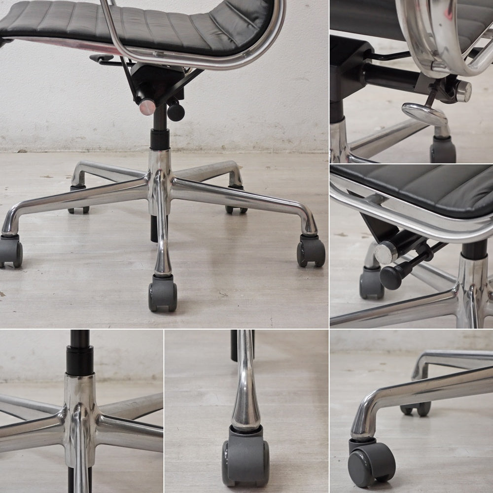 ハーマンミラー Herman Miller イームズアルミナムグループチェア マネージメントチェア アルミバフベース ガス圧昇降仕様 5本脚 キャスタータイプ 本革 イームズ C ●