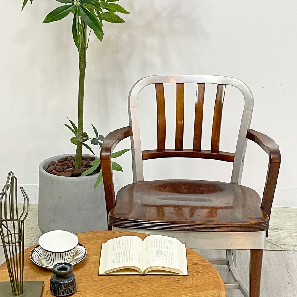 ショーウォーカー SHAW WALKER アルミニウム デスクチェア Aluminum Desk Chair アームチェア メイプル材×アルミ USビンテージ Vintage インダストリアル 希少 ●