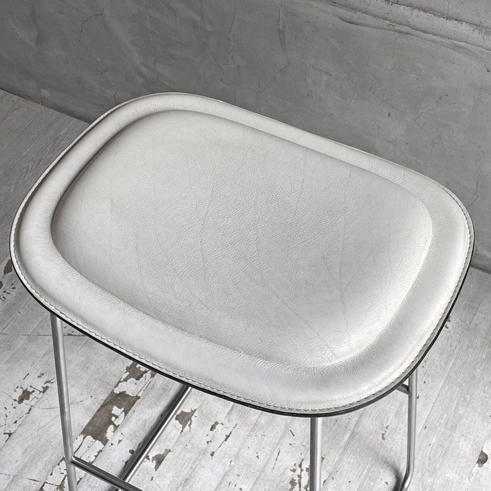 カッペリーニ Cappellini ハイパッドスツール Hi pad Stool ホワイトレザー×ステンレススチール ジャスパー・モリソン Jasper Morrison イタリアモダン ♪