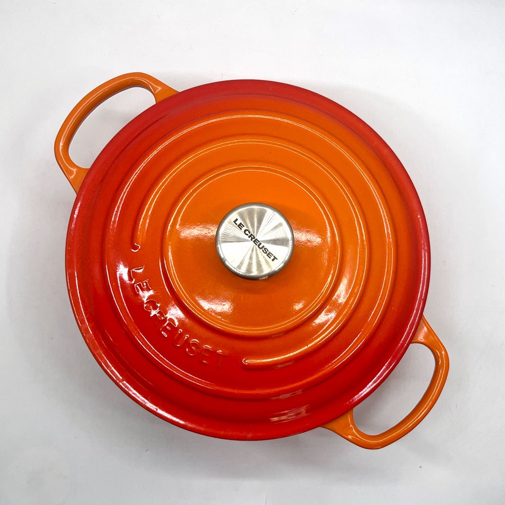 ルクルーゼ LE CREUSET ココットロンド 両手鍋 24cm オレンジ 替えツマミ付き 鋳物 フランス ●