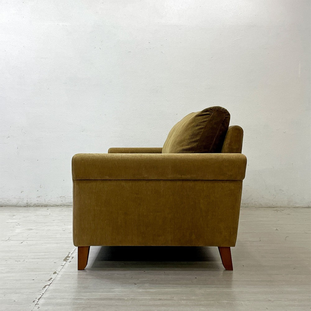 トラックファニチャー TRUCK FURNITURE FKソファ SOFA 3シーター コーデュロイ ウォールナット無垢材 フェザークッション 張地F-21 グリーン ●