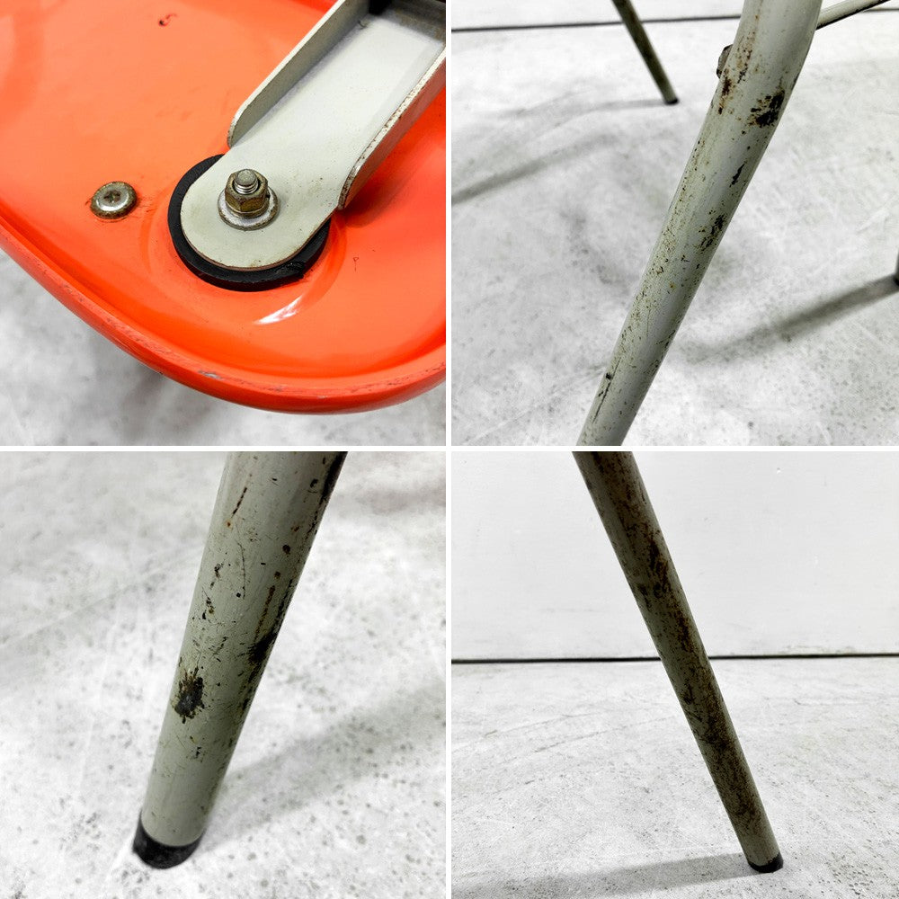 コトブキ KOTOBUKI スタッキングチェア FRP製 シェルチェア スチール脚 座面クッション付き オレンジ×オレンジ 剣持勇デザイン ビンテージ ジャパニーズミッドセンチュリー E ●