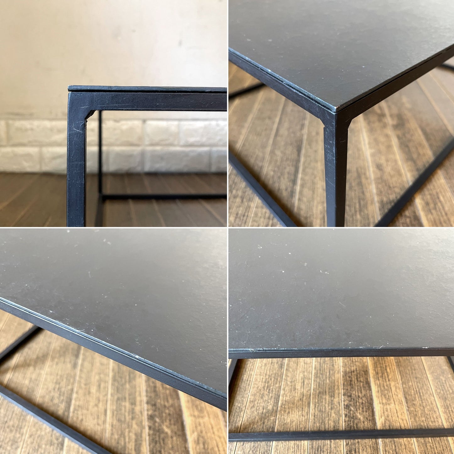 ハタノワタル 和紙×アルミ天板×アイアンフレーム ちゃぶ台 ミニテーブル ローテーブル ブラック W56cm ディスプレイ インダストリアル 店舗什器 現代作家 B ◎