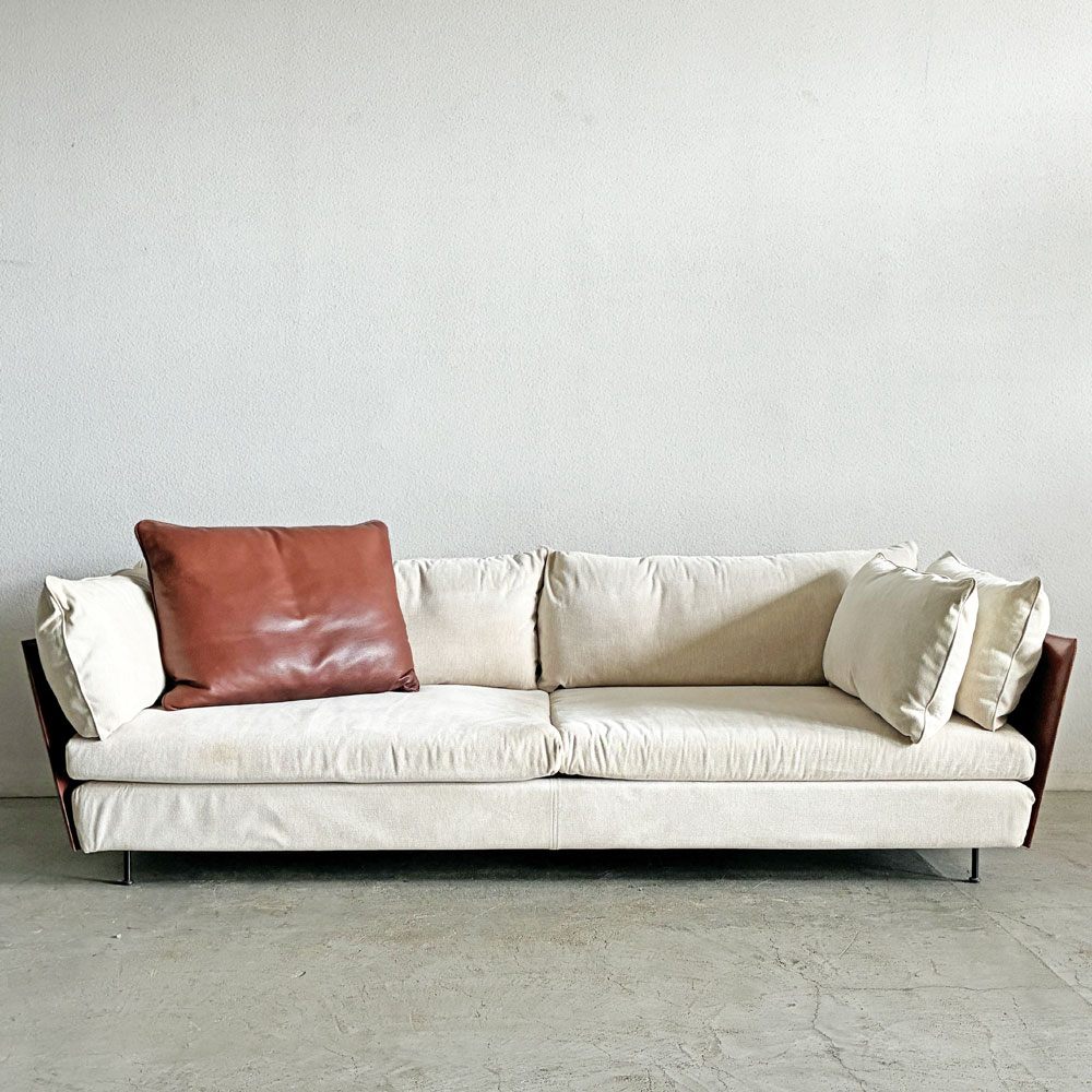 リッツウェル Rizwel ライトフィールド モデュラーソファ LIGHT FIELD MODULAR SOFA ファブリック オフホワイト系 本革 テラコッタ W248cm ラグジュアリーモダンテイスト 定価約179万円 〓