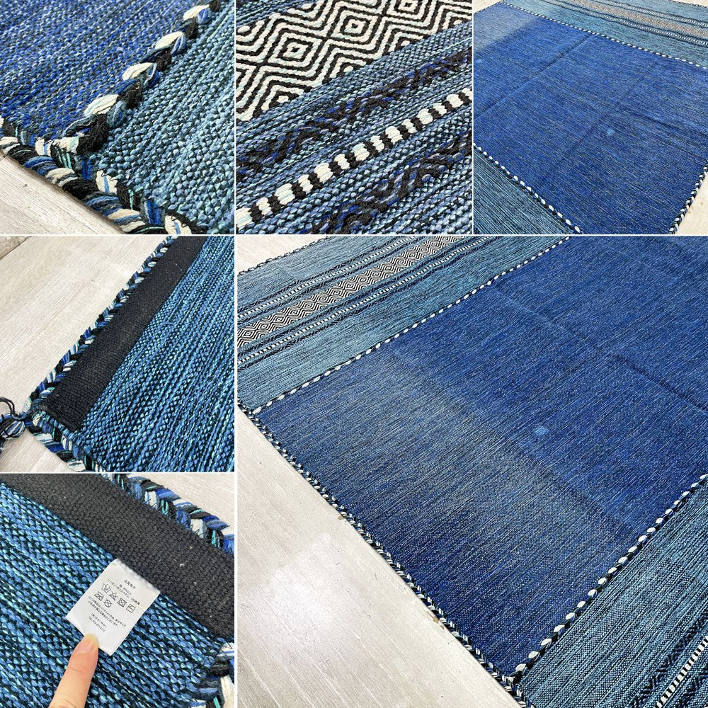 サヤンサヤン SAYANSAYAN インドキリム ラグマット インド綿 幾何学模様 手織り コットン 250×195cm ブルーベース ●