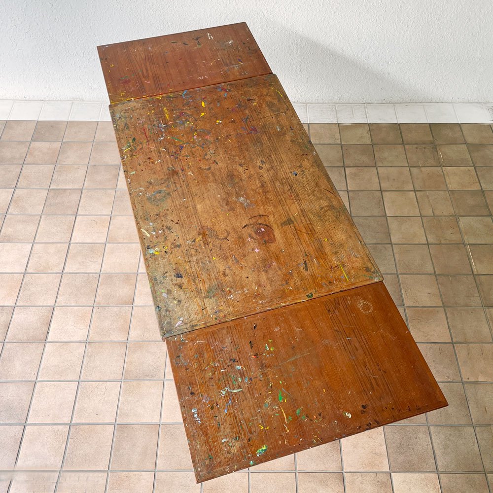 デンマークビンテージ Danish Vintage チーク材 エクステンション ダイニングテーブル ワークテーブル 作業台 伸長式 北欧家具 画家アトリエにて使用 ◇