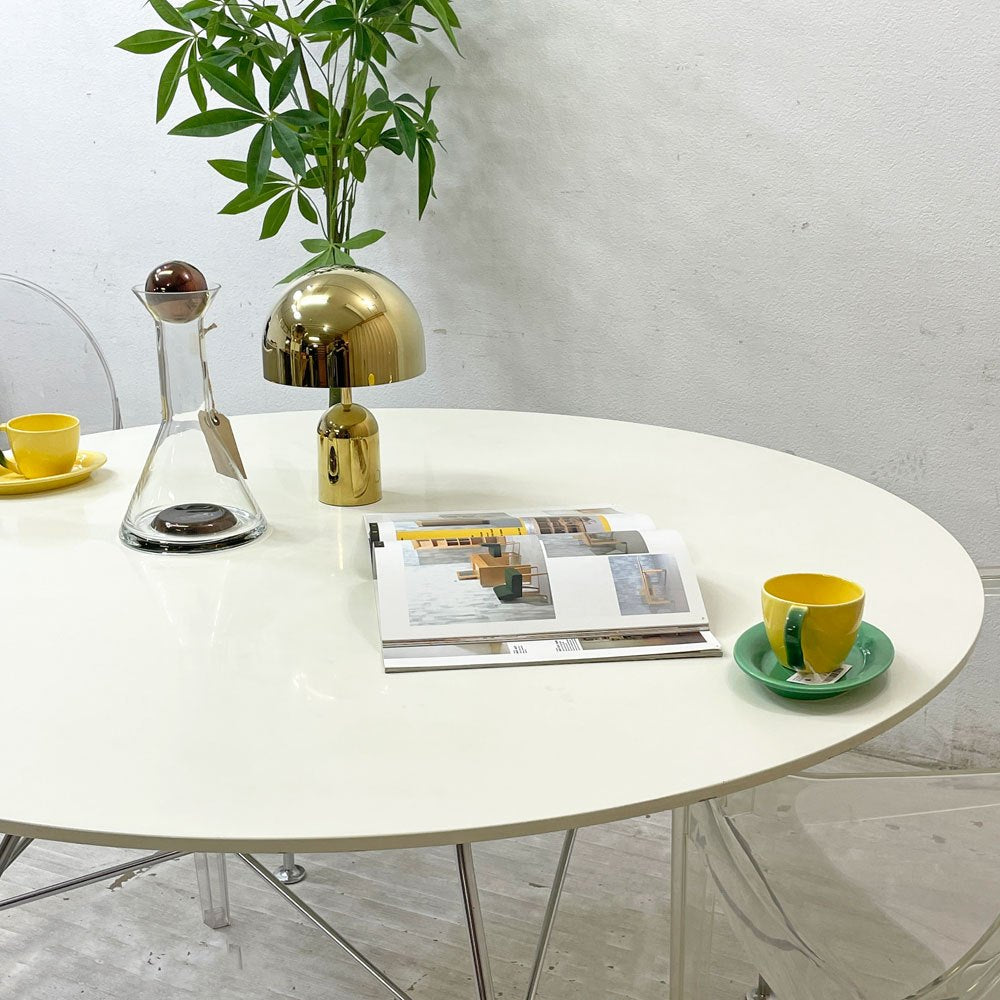 カルテル Kartell グロッシー GLOSSY ラウンドテーブル 130 アントニオ・チッテリオ ホワイト × クローム イタリア モダン ●