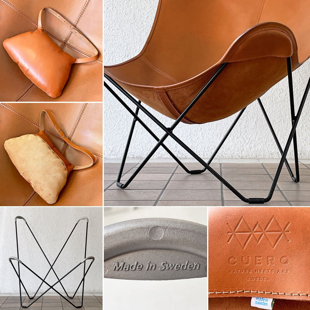 クエロ CUERO BKFチェア ビーケーエフ バタフライチェア ラウンジチェア 専用ピロー付 本革 スウェーデン 定価206,800円以上  ◇