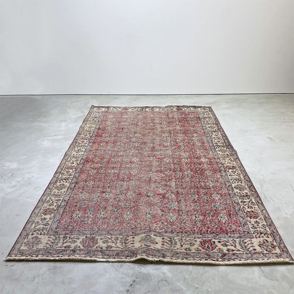 ビンテージ vintage トルコ製 手織り キリムラグ ランナー カーペット 絨毯 270x158cm レッド系 ボヘミアン柄 ●