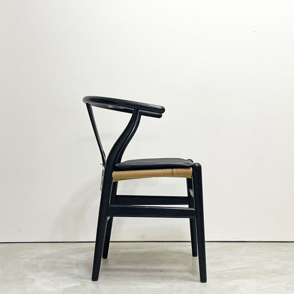 カールハンセン＆サン Carl Hansen & Son CH24 Yチェア ブラックラッカー × ペーパーコード オーク材 レザークッション付属 座面高43cm ハンス・J・ウェグナー 北欧 デンマーク ●