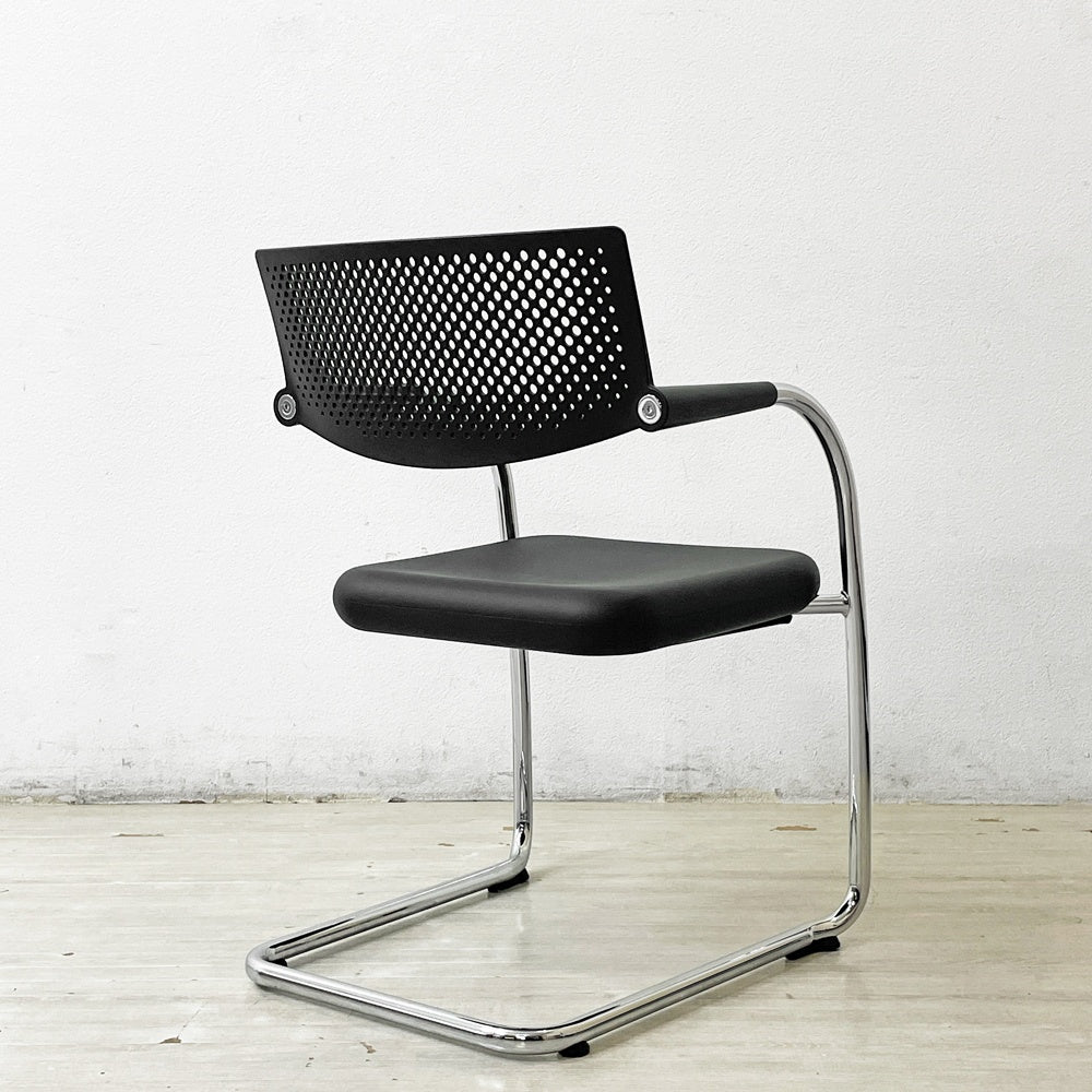 ヴィトラ vitra ビザビ2 Visavis2 アームチェア デスクチェア スタッキングチェア カンティレバー ブラック×ブラック アントニオ・チッテリオ ●