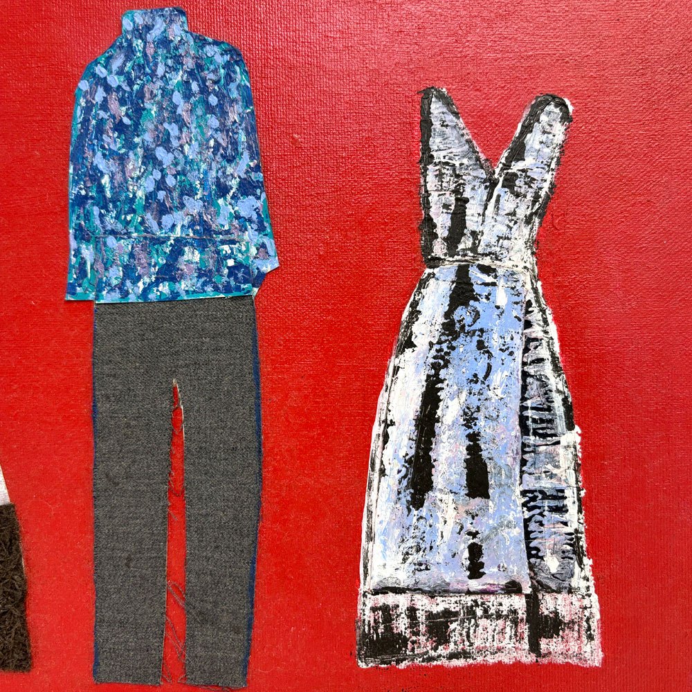 パトリック・アール Patrick Earl unknown キャンバス画 clothes 洋服 コラージュ W46×H35.5cm モダンアート 現代美術 ●