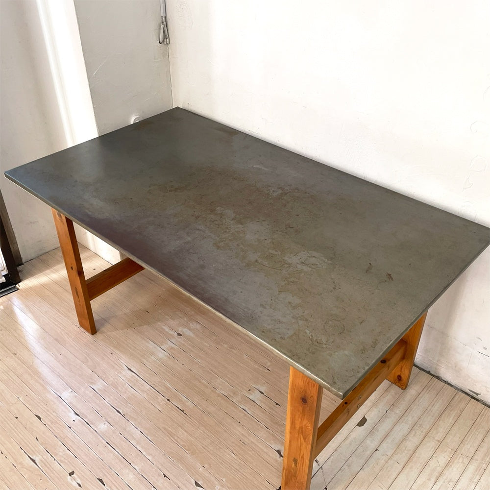 ジンクトップ ウッドベース Zinctop Wood base ダイニングテーブル Dining table アトリエテーブル 作業台 工業デザイン ★