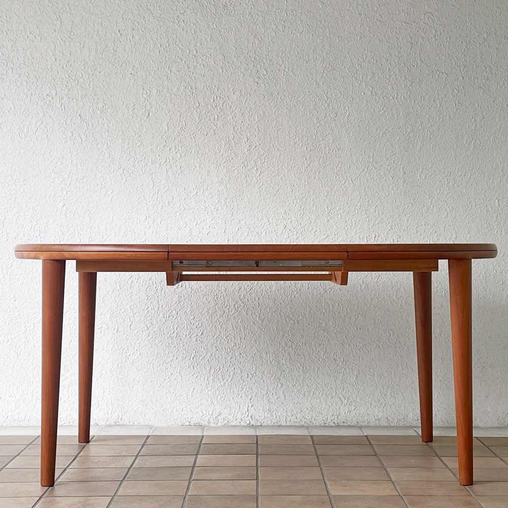 青林製作所 チーク無垢材 ラウンド ダイニングテーブル エクステンション 幅105-155cm ジャパンビンテージ ◇