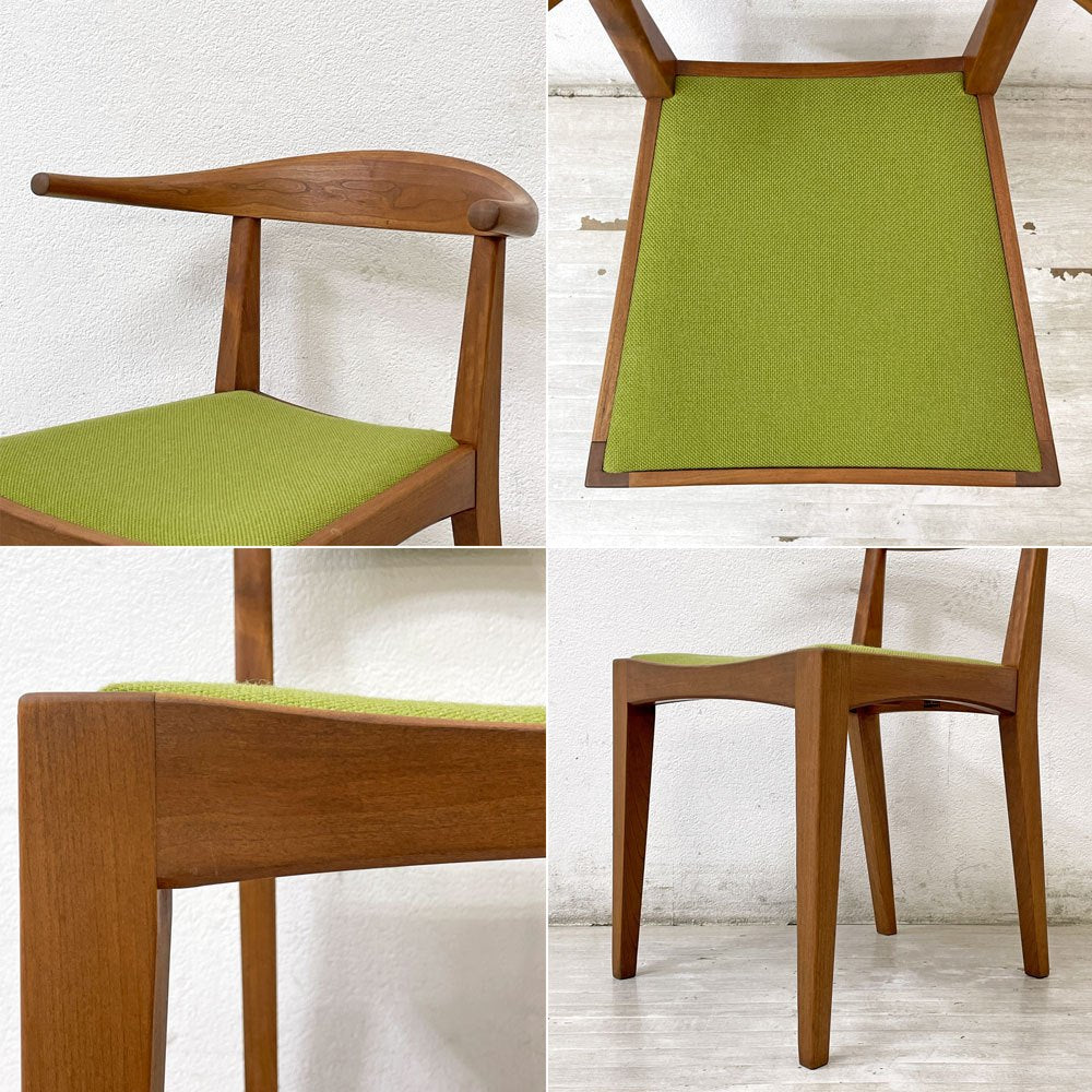 ウッドユーライクカンパニー WOOD YOU LIKE COMPANY アイチェア AI CHAIR アームチェア チェリー無垢材 ファブリック張替え済み ライトグリーン A ●