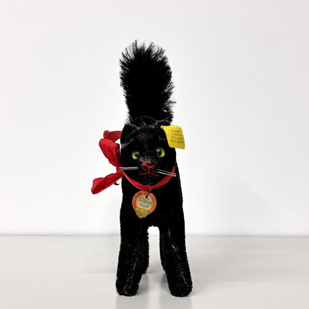 シュタイフ Steiff ブラックトムキャット Black Tom Cat 黒猫のぬいぐるみ Schwarzer Kater ドイツビンテージ ◎