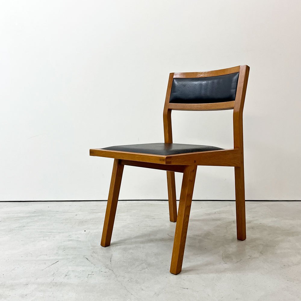 モダンデザイン Modern design ダイニングチェア 木製 合成皮革 ブラックレザーシート レトロ ビンテージスタイル B ●