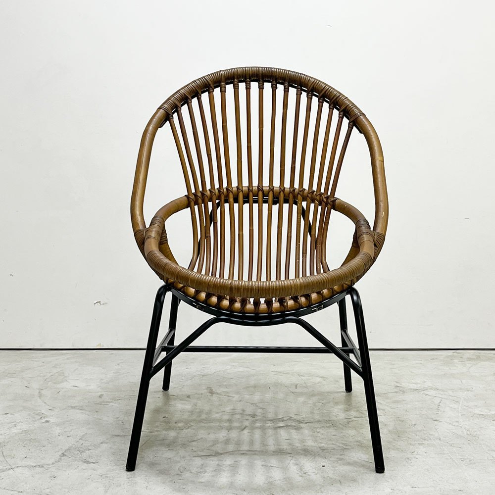 アジアン家具 ラタン×スチール ラウンジチェア パーソナルチェア リゾートスタイル レトロ ●