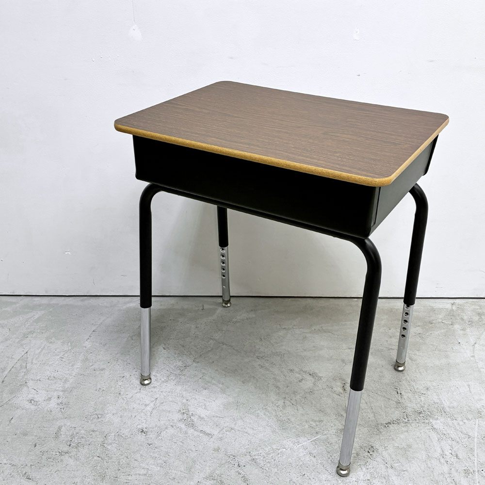 ヴァルコ VIRCO スチューデントデスク Student desk オーク材 スチールフレーム  ブラック 収納付き 天板昇降機能 説明書・工具付 アメリカ  ●