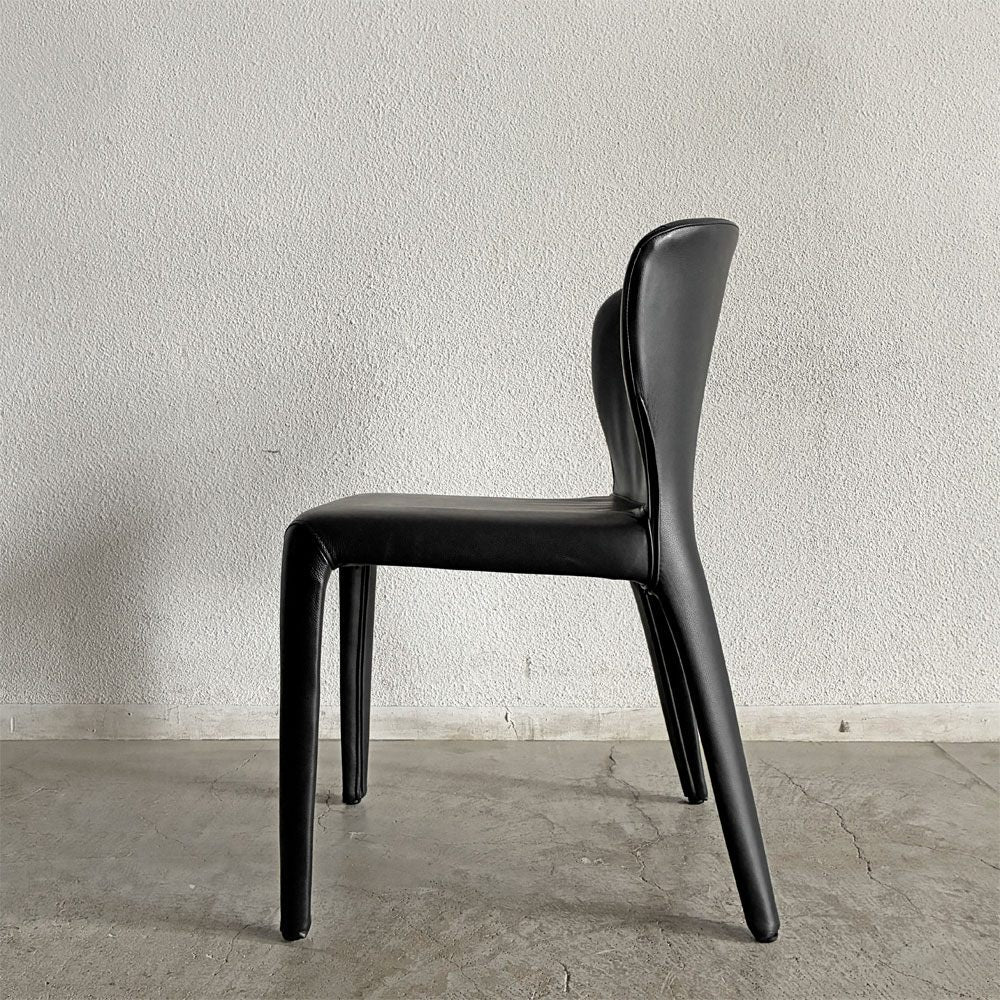 カッシーナ Cassina オラ 369 HOLA アームレスチェア ダイニングチェア 本革 ブラックレザー ハンス・ウェッツスタイン イタリア 定価￥418,000- 〓