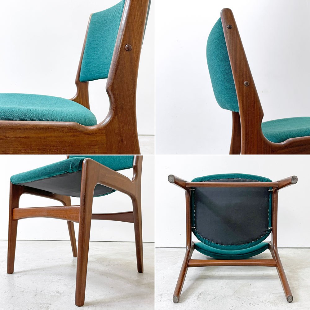 アンダーストルップ Anderstrup Mobelfabrik ダイニングチェア Model 89 チーク材 ファブリックシート グリーン系 エリック・バック Erik Buch デンマーク ビンテージ 北欧家具 ●
