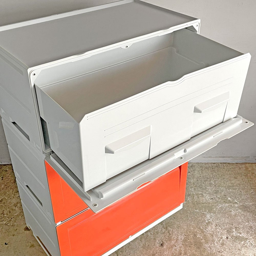 タッパーウェア Tupperware スーパーチェスト ワイド Super chest Wide 引出1段 オレンジ 3段セット 専用カート付 ■