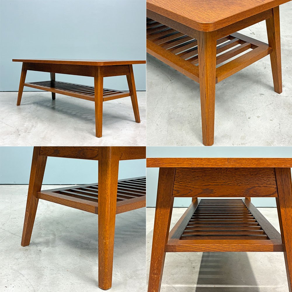パシフィックファニチャーサービス P.F.S. ローテーブル DH TEA TABLE WITH SHELF Sサイズ W102cm ナラ材 マガジンラック付 ◎