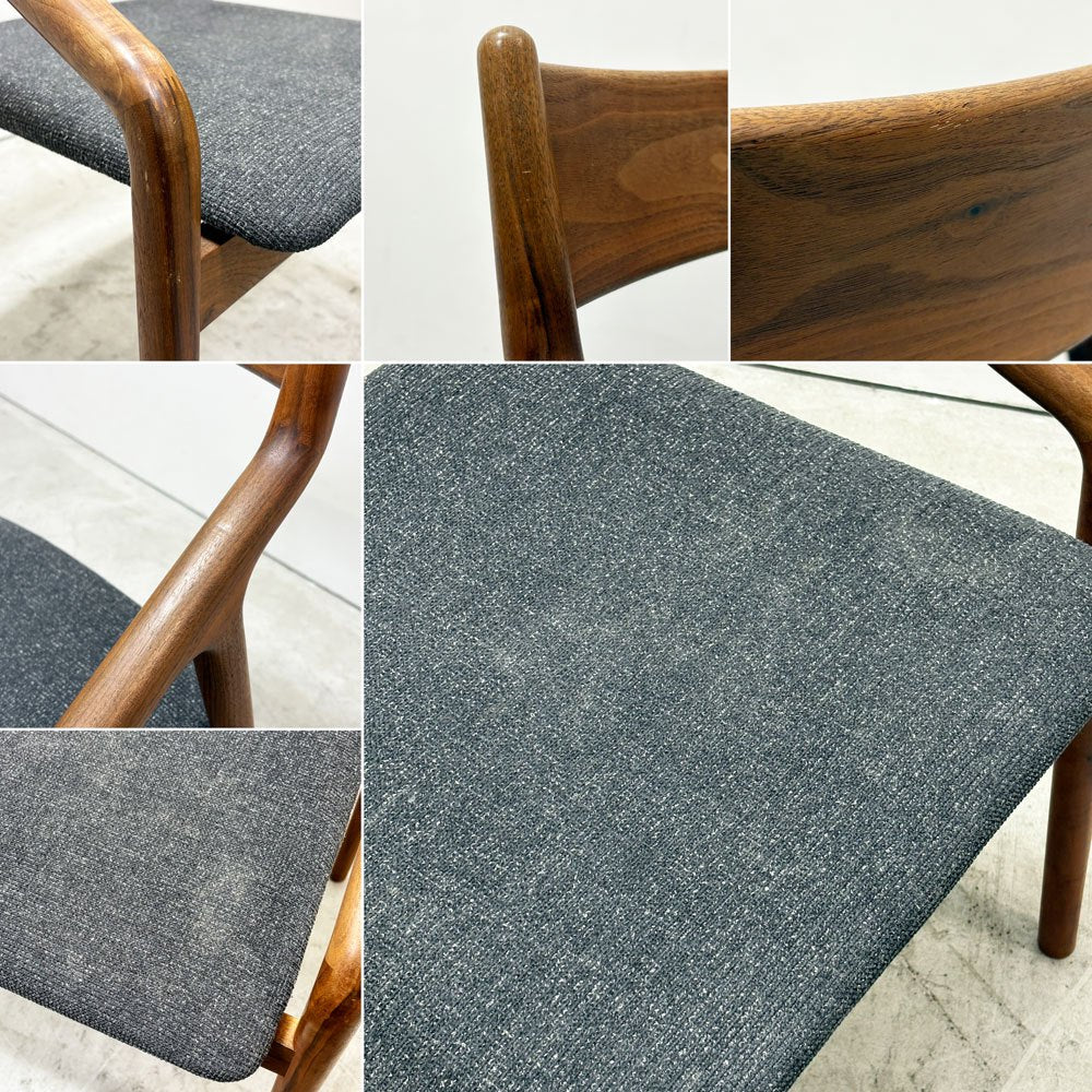 宮崎椅子製作所 ペペチェア PEPE side chair 背無垢タイプ ウォールナット ファブリック グレー系カラー フィンガージョイント 村澤一晃 ●