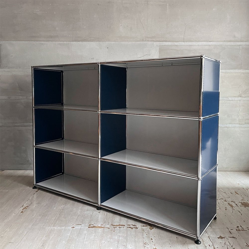 USMハラー USM Haller モジュラーファニチャー キャビネット シェルフ 2列3段 ピュアホワイト×スティールブルー アジャスター スイス ♪