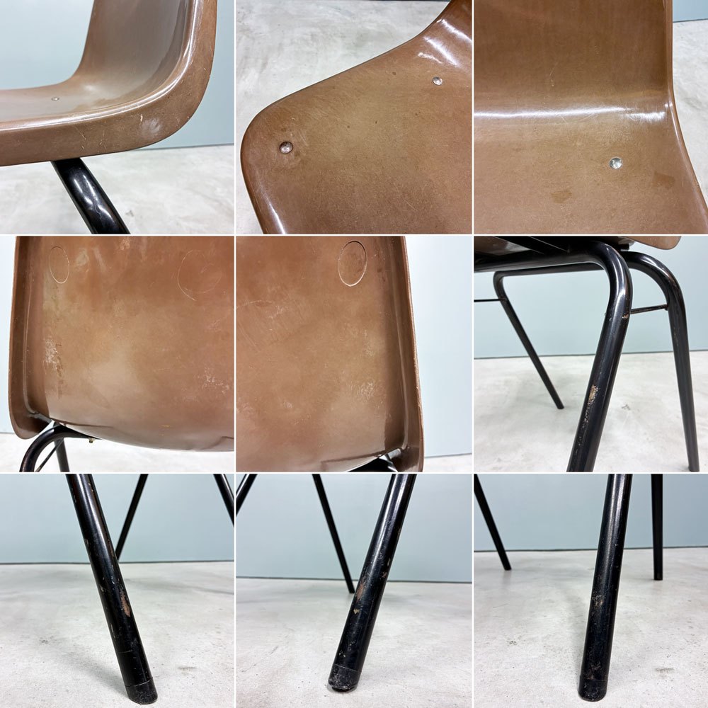 コトブキ KOTOBUKI スタッキングチェア FRP製 シェルチェア スチール脚 ブラウン 剣持勇デザイン ビンテージ ジャパニーズミッドセンチュリー B ◎