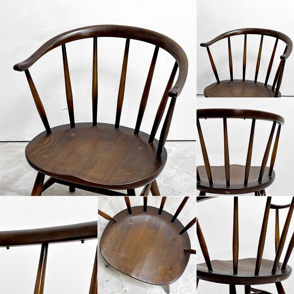 アーコール Ercol スモーカーズチェア Smoker's chair カウホーンチェア No.338 ラウンジチェア ビーチ×エルム材 ブルーラベル 英国 ビンテージ 希少 ●