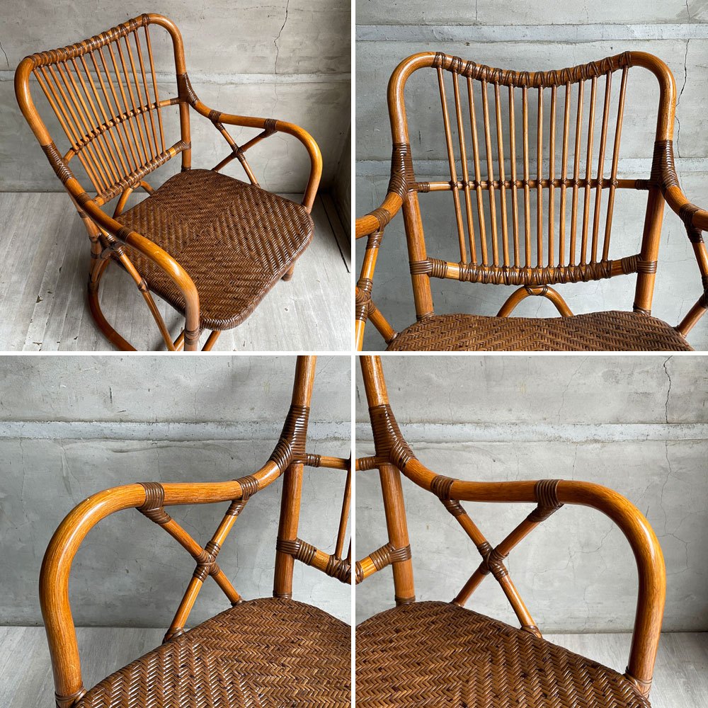 カザマ KAZAMA ラタン アームチェア ラタンチェア ラウンジチェア 籐 曲木 アジアンスタイル 廃番 ♪